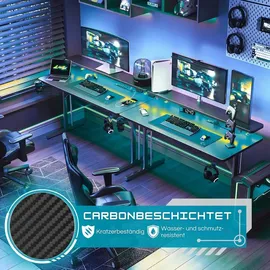 Five Stars Five Stars® Gaming Schreibtisch - Computertisch - 100x50x75 cm - Gaming-Schreibtisch mit LED-Beleuchtung - Schwarze Carbon