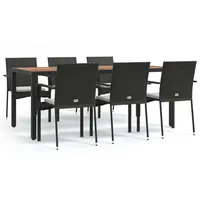 VidaXL 7-tlg. Garten-Essgruppe mit Kissen Schwarz Poly Rattan