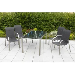 MERXX Gartenmöbelset »Lucca«, 4 Sitzplätze, Edelstahl/Polyester/Glas - silberfarben