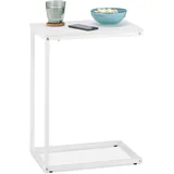 Relaxdays Beistelltisch C-Form, HBT: 60 x 30 x 45 cm, Sesseltisch zum Unterschieben, Metall & Holzoptik, Sofatisch, weiß