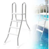 LZQ Edelstahl Poolleiter 3 Stufen, Schwimmbadleiter mit rutschfesten Trittstufen & Handlauf, bis 150 kg, für Pooltiefe bis 115 cm, inkl. Montagema... - Silber