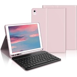 IVEOPPE Tastatur iPad 9. Generation, iPad 10.2" Tastatur mit Hülle (iPad 9./8./7. Generation), Magnetisch Abnehmbarer mit QWERTZ Tastatur für iPad Air 3 und iPad Pro 10.5, Rosa