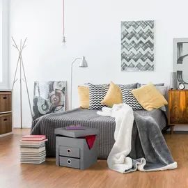 Relaxdays Sitzhocker mit Stauraum Polyester 39 x 37 x 37 cm Dunkelgrau