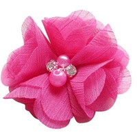 Chenkou Craft 12 Stück Chiffon-Blumenschleifen mit Perlen 60 mm Applikationen Hochzeitsdekoration Großpackung (Hot Pink)