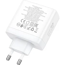 HOCO Wandladegerät 2 x Typ C + USB A QC PD 65W GaN N30 weiß - Ladegerät mit 3 Steckplätzen