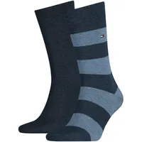 Tommy Hilfiger Herren Socken - Rugby Sock, Strümpfe, Streifen, uni/gestreift, Vorteilspack Blau Denim 43-46