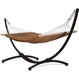 Potenza Outdoor Hängematte mit Gestell für 2 Personen I Stabhängematte XXL 220x160, 200kg I Hängemattengestell 220kg Wetterfest (Braun, Gestell Braun)