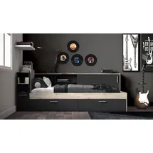 Demeyere Stauraumbett DEMEYERE GROUP "Life", schwarz (kronberg eich, schwarz, kronberg eich schwarz), B:119,5cm H:87,71cm L:229,41cm, Betten, Stauraumbett, ideal für kleine Räume, platzsparend, viel Stauraum