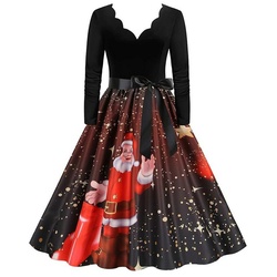 Zeaicos Strandkleid Frauen Vintage Langarm V-Ausschnitt Weihnachten Party Strandkleid rot|schwarz L