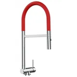 VIZIO Wasserhahn Vorfenster Küchenarmatur Umklappbar 45 CM mit 360° Schwenkbarem Auslauf Abnehmbare 2 Strahl Handbrause Verchromt Rot