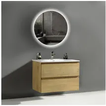 Alpenberger Gäste WC Waschbecken mit Unterschrank 80 cm Breit | Badmöbel Set mit LED-Spiegel | Waschtisch mit Waschbeckenunterschrank Badezimmermöbel