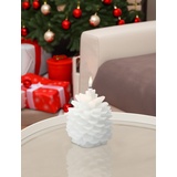 Spetebo LED Motiv Wachskerze weiß 16 cm - Weihnachtskerze Batterie betrieben mit Timer - Weihnachtsdeko Motivkerze Kieferzapfen