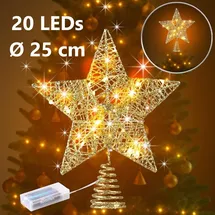 Luminea Weihnachtsbaumspitze Stern mit 20 LEDs, Ø 25 cm, golden, Glitzereffekt