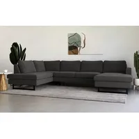 Wohnlandschaft PLACES OF STYLE "Pinto, 350 cm, U-Form, XXL, mit Ottomanen" Sofas Gr. B/H/T: 350cm x 85cm x 206cm, Feincord, Ottomane links, grau (dunkelgrau) Cord, Feincord, Luxus-Microfaser Leder und Chenille