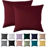 Kissenbezug 80x80 2er Set - Kopfkissenbezug 80 x 80 cm Rot Für Kissen 100% Mikrofaser Kissenhülle Bügelfrei & Knitterfrei mit Reißverschluss