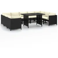 vidaXL 10-tlg Garten-Lounge-Set mit Kissen Poly Rattan Schwarz Modell 4