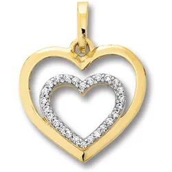 Ketten-Anhänger ONE ELEMENT "Zirkonia Herz Herz Anhänger aus 333 Gelbgold", gold, Schmuckanhänger, Damen, Gelbgold 333, Damen Gold Schmuck Herz