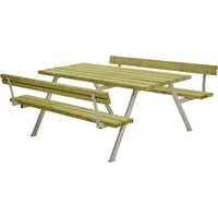 PLUS Picknicktisch Alpha Stahl-Holz 177 x 185 x 76 cm natur mit 2 Rückenlehnen