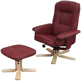 MCW Relaxsessel H56, Fernsehsessel TV-Sessel mit Hocker Ottomane, Kunstleder Eukalyptus Holz MVG-zertifiziert ~ bordeaux