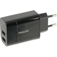 Philips DLP2620/12 - Ladegerät mit 2 USB-A Ladeports - 17W - Schwarz (17 W), USB Ladegerät, Schwarz