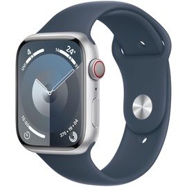 Apple Watch Series 9 GPS + Cellular 45 mm Aluminiumgehäuse silber, Sportarmband sturmblau S/M