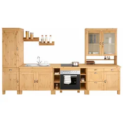 Küchenzeile HOME AFFAIRE "Oslo", beige (front: natur gebeizt, gewachst, korpus: natur gebeizt, gewachst, arbeitsplatte: natur gebeizt, gewachst), B:350cm T:60cm, Komplettküchen-Sets, Breite 350 cm, Arbeitsplatte 35mm stark, ohne E-Geräte