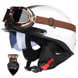 Halbschalenhelm Motorradhelm mit ABS-Schale ECE-zertifizierter Schnellverschluss und abnehmbarem Visier für Erwachsene | Chopper Helm, Mofa Helm Retro, JetHelm Halbhelm für Scooter