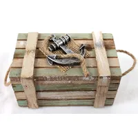 Dekoundmeer maritime Holzkiste Vintage Antik Grün Weiss mit Anker