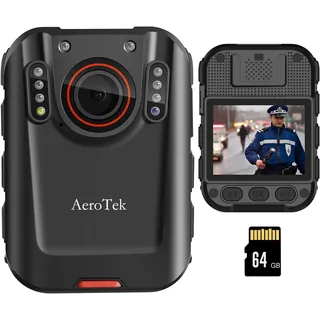 2K Body Kamera, Polizei Body Cam mit 64GB Videoaufnahme und Ultra-Infrarot Nachtsicht, Körper getragene Kamera für Strafverfolgung Recorder