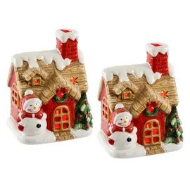 I.GE.A. LED-Dekofigur I.GE.A. "LED-Haus", rot (rot, weiß), B:10cm H:13cm, Terrakotta, Dekofiguren, Dekoobjekt LED batteriebetrieben Weiß Gold Weihnachtsdeko