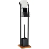 Relaxdays Relaxdays, WC-Garnitur mit Ablage, Papierhalter, WC-Bürste, Bürstenhalter, quadratischer Fuß, Holzoptik, H 78 cm,