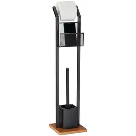 Relaxdays Relaxdays, WC-Garnitur mit Ablage, Papierhalter, WC-Bürste, Bürstenhalter, quadratischer Fuß, Holzoptik, H 78 cm,