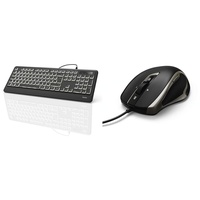 Hama USB Tastatur beleuchtet mit Kabel KC-550 schwarz & Optische Maus „Torino“ (1,8m Kabel, USB, bis 1200 DPI, Browser-Tasten, programmierbar, 4-Wege-Scrollrad), Notebook Mouse schwarz