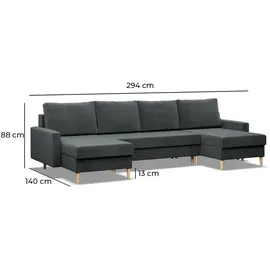 mebligo Ecksofa mit Schlaffunktion, Wendekissen, Sofa U-form BLANK Gelb, 294x140cm - Gelb