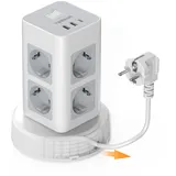 TESSAN Mehrfachsteckdose mit USB C, 8 Fach Steckdosenleiste mit Einziehbares Verlängerungskabel, Mehrfachstecker Steckerleiste mit 2M Extension Cord, Steckdosenturm Verteilersteckdose für Zuhause