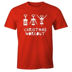 MoonWorks Print-Shirt Herren T-Shirt Weihnachten lustig Christmas Workout Flaschenöffner Korkenzieher Wein trinken Fun-Shirt Moonworks® mit Print rot XXL