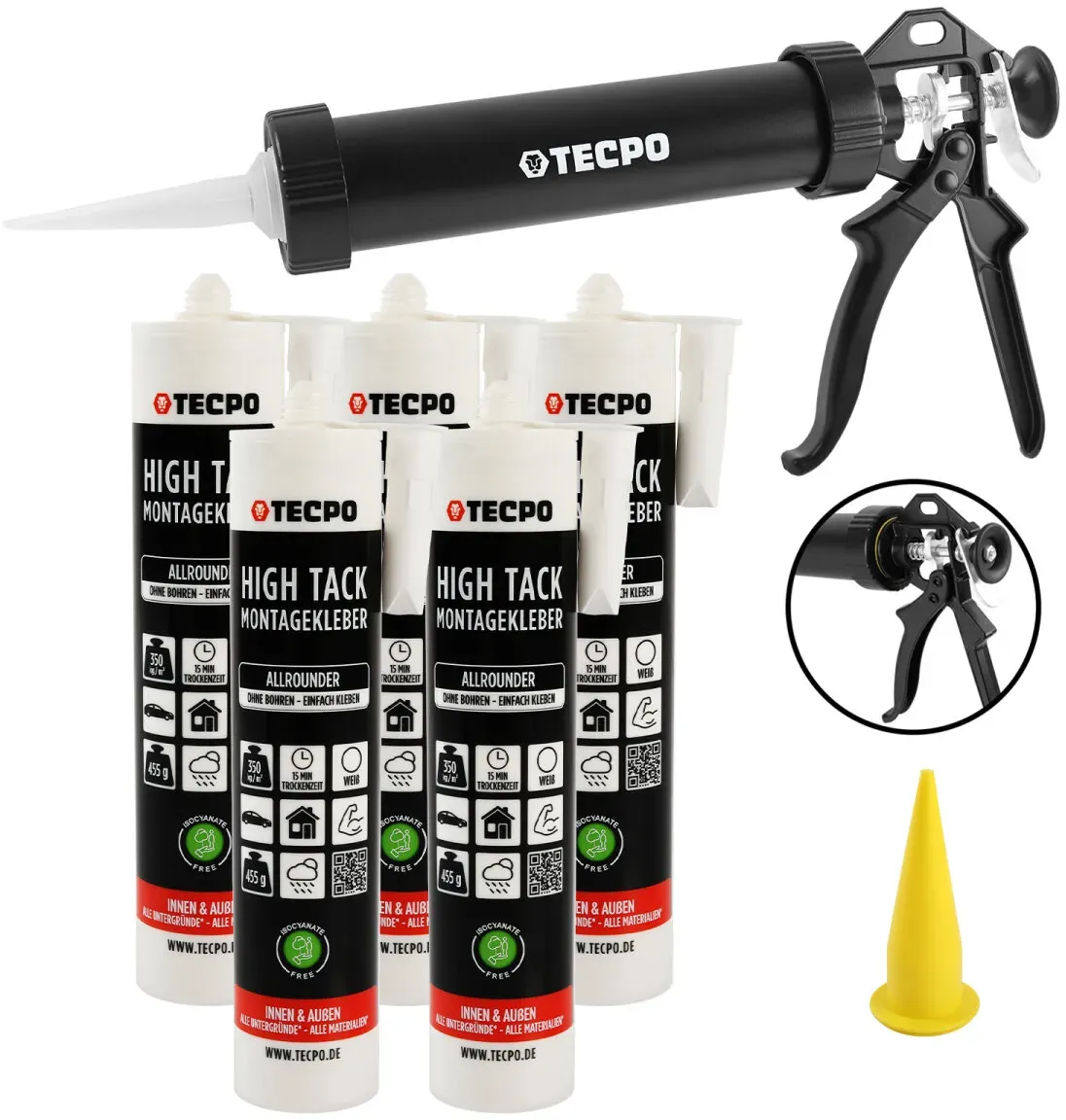 5x TECPO Montagekleber HIGH TACK Baukleber 455g Kleber +...