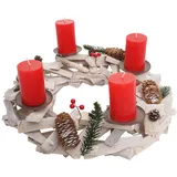 MCW Adventskranz Rund Holz, Kerzen Rot,