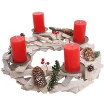 MCW Adventskranz Rund Holz, Kerzen Rot,