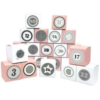 Frau WUNDERVoll® DIY Adventskalender Vorfreude zum Befüllen,Faltschachteln 12x rosa12x weiß 7x7x7cm (gefaltet), XL Ziffern grau/Weihnachten, Aufkleber, Würfelbox...