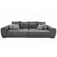 luma-home Big-Sofa 15114, XXL-Couch 306x134 cm mit Federkernpolsterung, viele Kissen, markante Steppungen, Mikrofaserstoff Grau grau