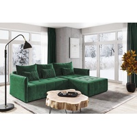 Beautysofa Ecksofa Ben L, Schlaffunktion, Bettkasten, universelle Ottomane, stilvoll Lounge Ecke für Wohnzimmer, L-Form Polstersofa aus Velours grün