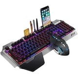 2,4G Mechanisches Gefühl Wiederaufladbares kabelloses Tastatur- und Mausset, 3000mAh Kapazität, LED-beleuchtetes Wasserdichte Gaming-Tastatur Anti-Ghosting + 2400 DPI Gaming-Maus mit 6 Tasten