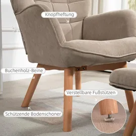 Homcom Ohrensessel Cord 72 x 101 x 80 cm Braun mit Hocker