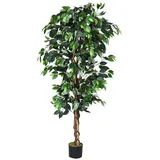 Goplus - 180cm Ficusbaum mit Topf, Kunstbaum mit 1008 Blaettern und Echtholzstamm, Dekopflanze für Wohnzimmer oder Balkon, Kunstpflanze aus Polyester