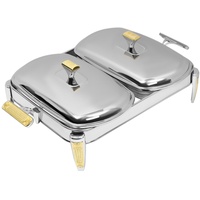 Edelstahl Warmhaltebehälter Chafing Dish Speisewärmer Dishes Wärmebehälter Buffetwärmer für Haushalt Silber (Zwei Fächer)