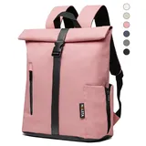 NULSTA Rucksack Rolltop Rucksack Wasserdicht Damen & Herren Daypack Freizeitrucksack, 30*15*40cm,Cityrucksack,Tourenrucksack,Schulrucksack rosa