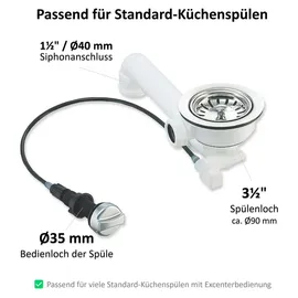 keenberk Spülenablauf Spülen-siebkorbventil 3 1/2 Zoll Ø 114 mm mit Seil-Drehbetätigung