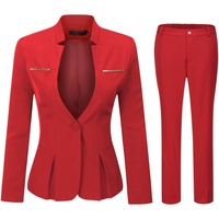 Allthemen Hosenanzug (2 tlg) Damen Eleganter Business Anzug Set mit einem Knopf rot M