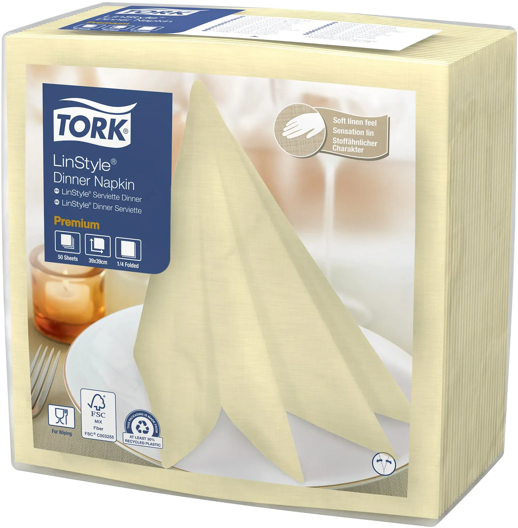 Tork Premium LinStyle Dinnerserviette 1/4-Falz, 39 x 39 cm, 1-lg champagner